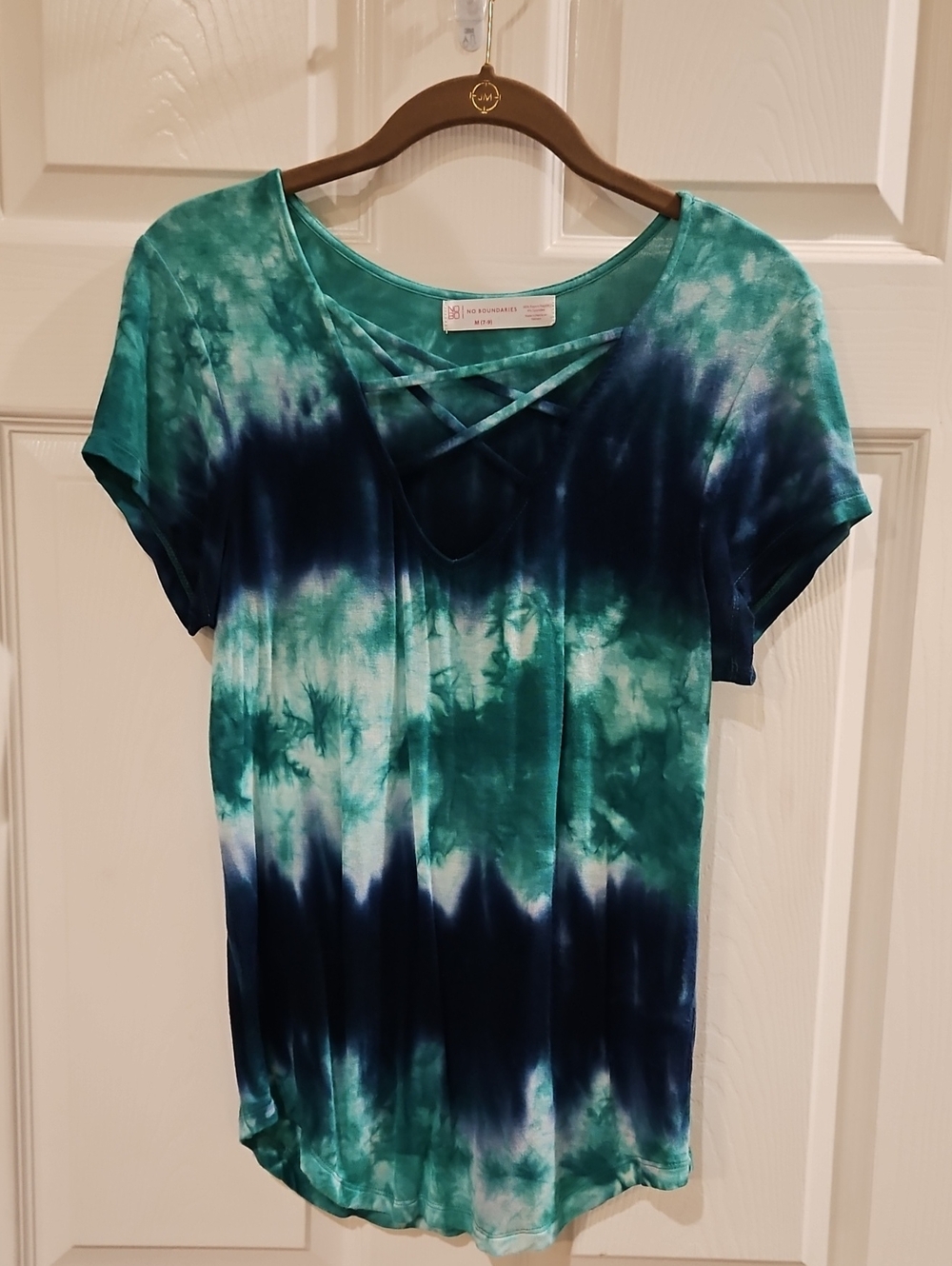 SO Tie-Dye Crisscross Neck Tee - Green & Navy